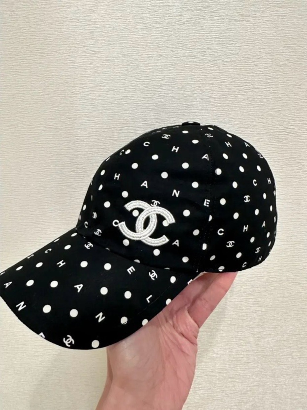 ChaneI Black Spell-Out Polka Dot Logo Ball Cap